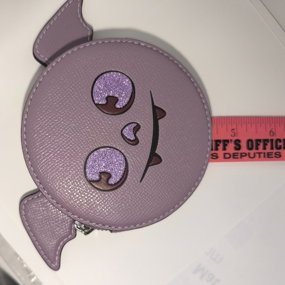 Coach Halloween Bat Coin Card Case Lilac Crossgrain Leather - Picture 16 of 16